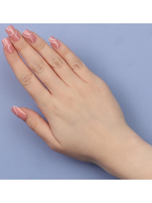 Накладные ногти «lines», 24 шт, с клеевыми пластинами, форма мягкий квадрат, цвет нежно-розовый