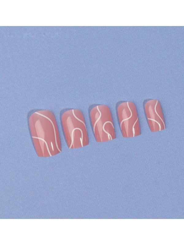 Накладные ногти «lines», 24 шт, с клеевыми пластинами, форма мягкий квадрат, цвет нежно-розовый