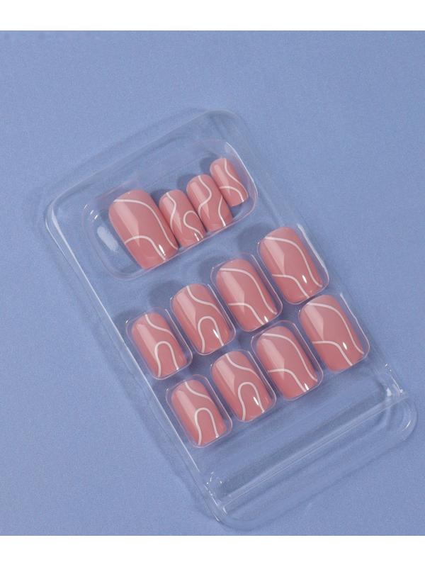 Накладные ногти «lines», 24 шт, с клеевыми пластинами, форма мягкий квадрат, цвет нежно-розовый