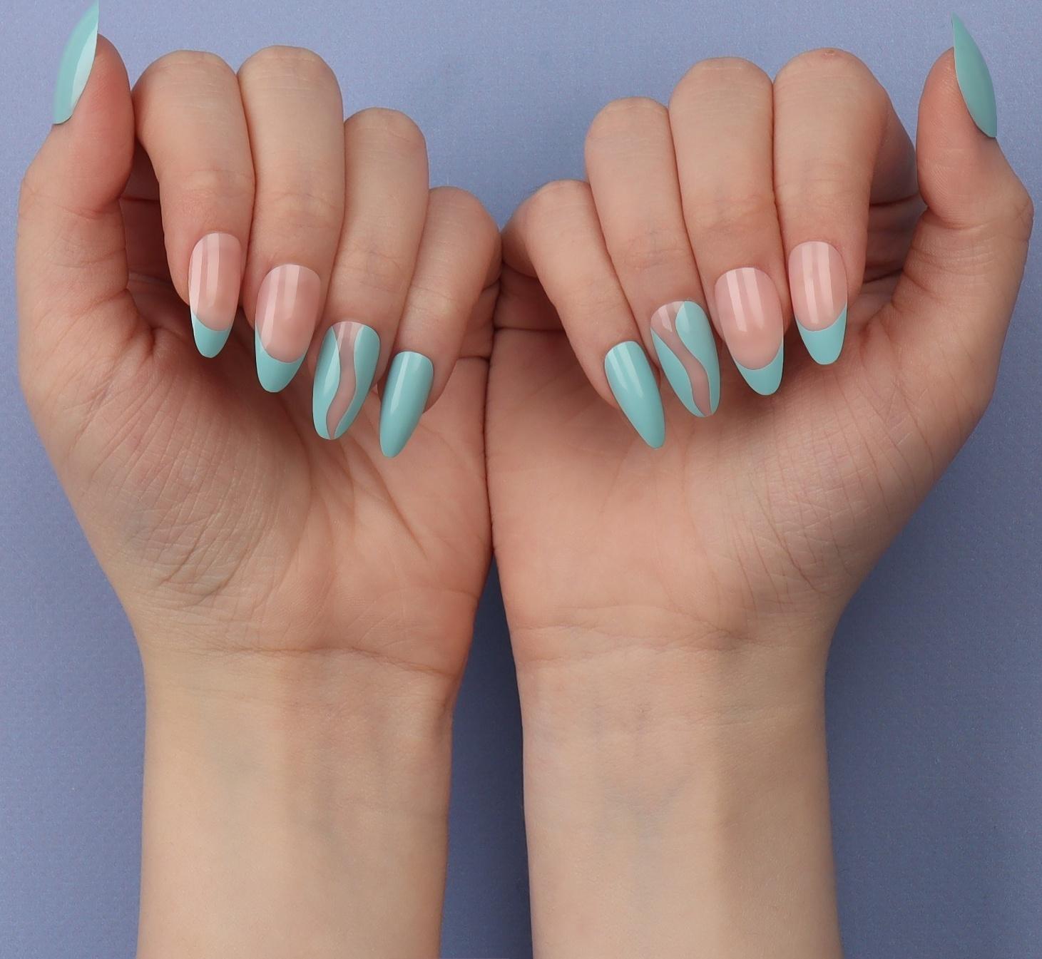 Накладные ногти «Freshness», 24 шт, с клеевыми пластинами, форма миндаль, цвет голубой/розовый