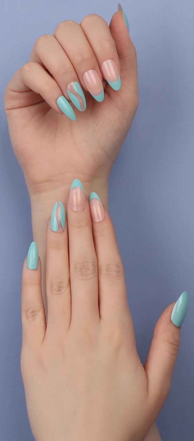 Накладные ногти «Freshness», 24 шт, с клеевыми пластинами, форма миндаль, цвет голубой/розовый