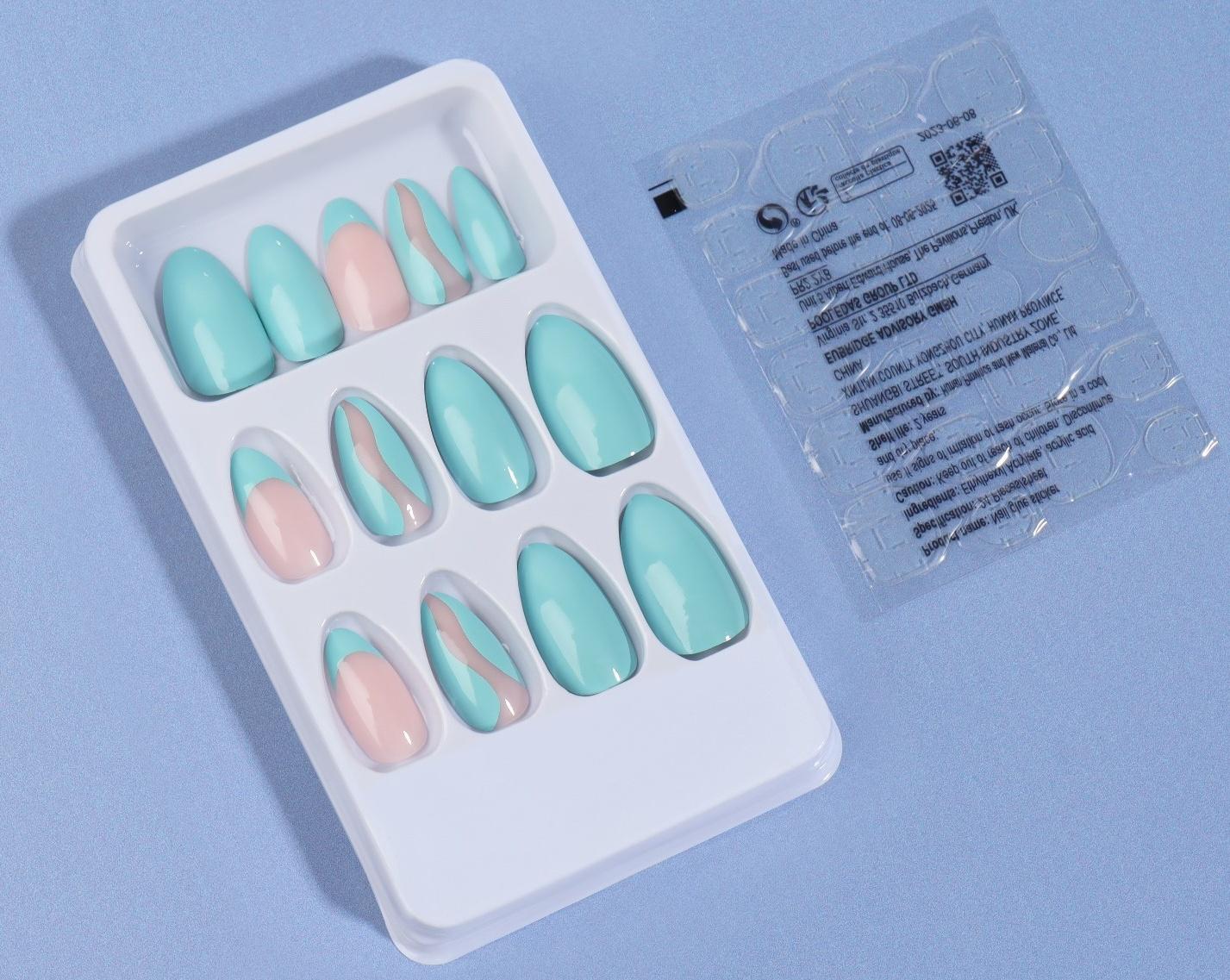 Накладные ногти «Freshness», 24 шт, с клеевыми пластинами, форма миндаль, цвет голубой/розовый
