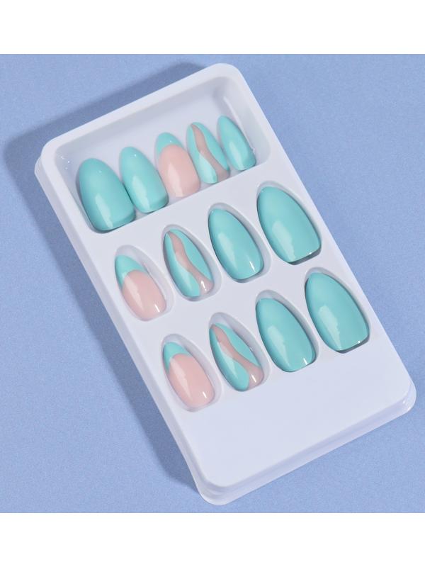 Накладные ногти «Freshness», 24 шт, с клеевыми пластинами, форма миндаль, цвет голубой/розовый