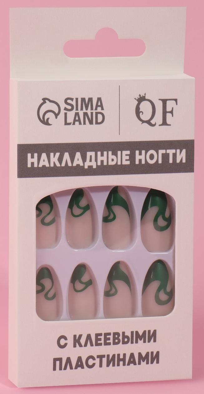 Накладные ногти «Pattern», 24 шт, с клеевыми пластинами, форма миндаль, цвет молочный/зелёный