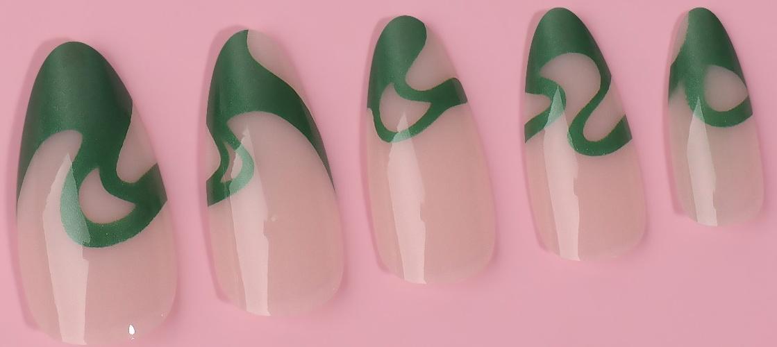 Накладные ногти «Pattern», 24 шт, с клеевыми пластинами, форма миндаль, цвет молочный/зелёный