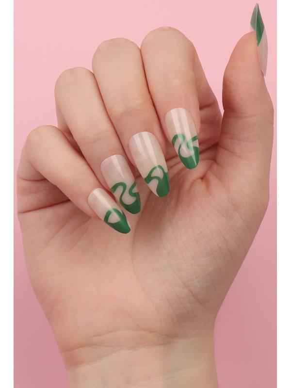 Накладные ногти «Pattern», 24 шт, с клеевыми пластинами, форма миндаль, цвет молочный/зелёный