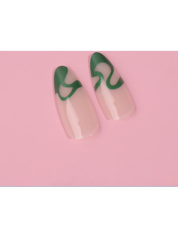 Накладные ногти «Pattern», 24 шт, с клеевыми пластинами, форма миндаль, цвет молочный/зелёный