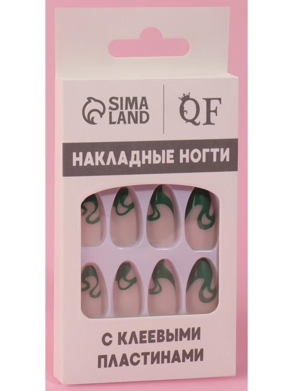 Накладные ногти «Pattern», 24 шт, с клеевыми пластинами, форма миндаль, цвет молочный/зелёный