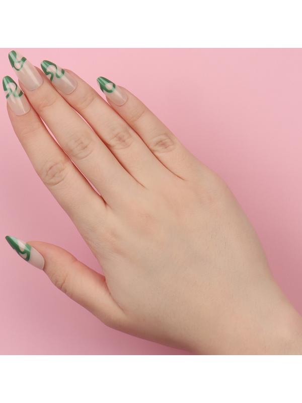Накладные ногти «Pattern», 24 шт, с клеевыми пластинами, форма миндаль, цвет молочный/зелёный