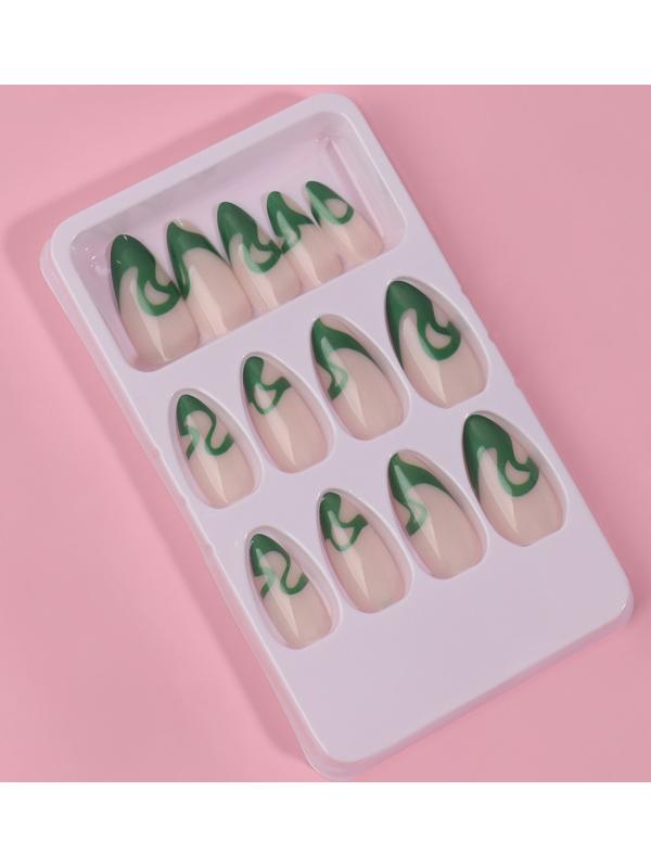 Накладные ногти «Pattern», 24 шт, с клеевыми пластинами, форма миндаль, цвет молочный/зелёный