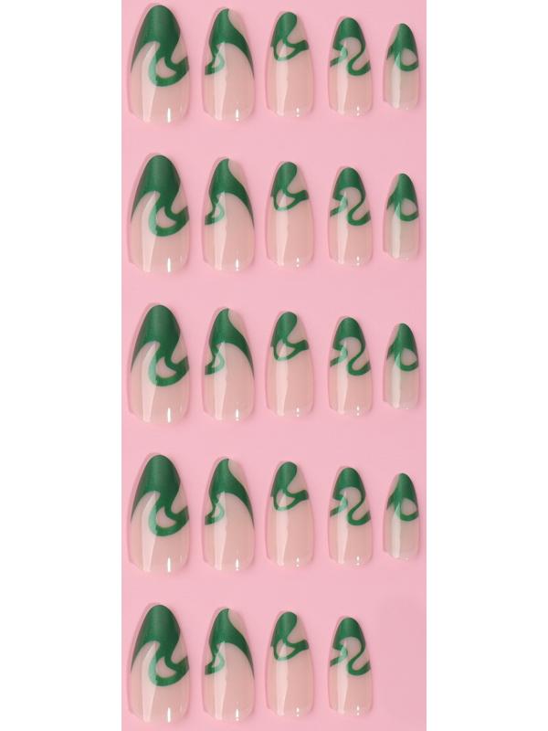 Накладные ногти «Pattern», 24 шт, с клеевыми пластинами, форма миндаль, цвет молочный/зелёный