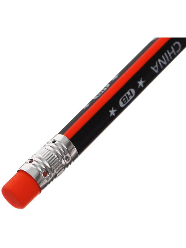 Карандаш чернографитный с ластиком НВ корпус треугольный заточенный МИКС Следы, в тубусе