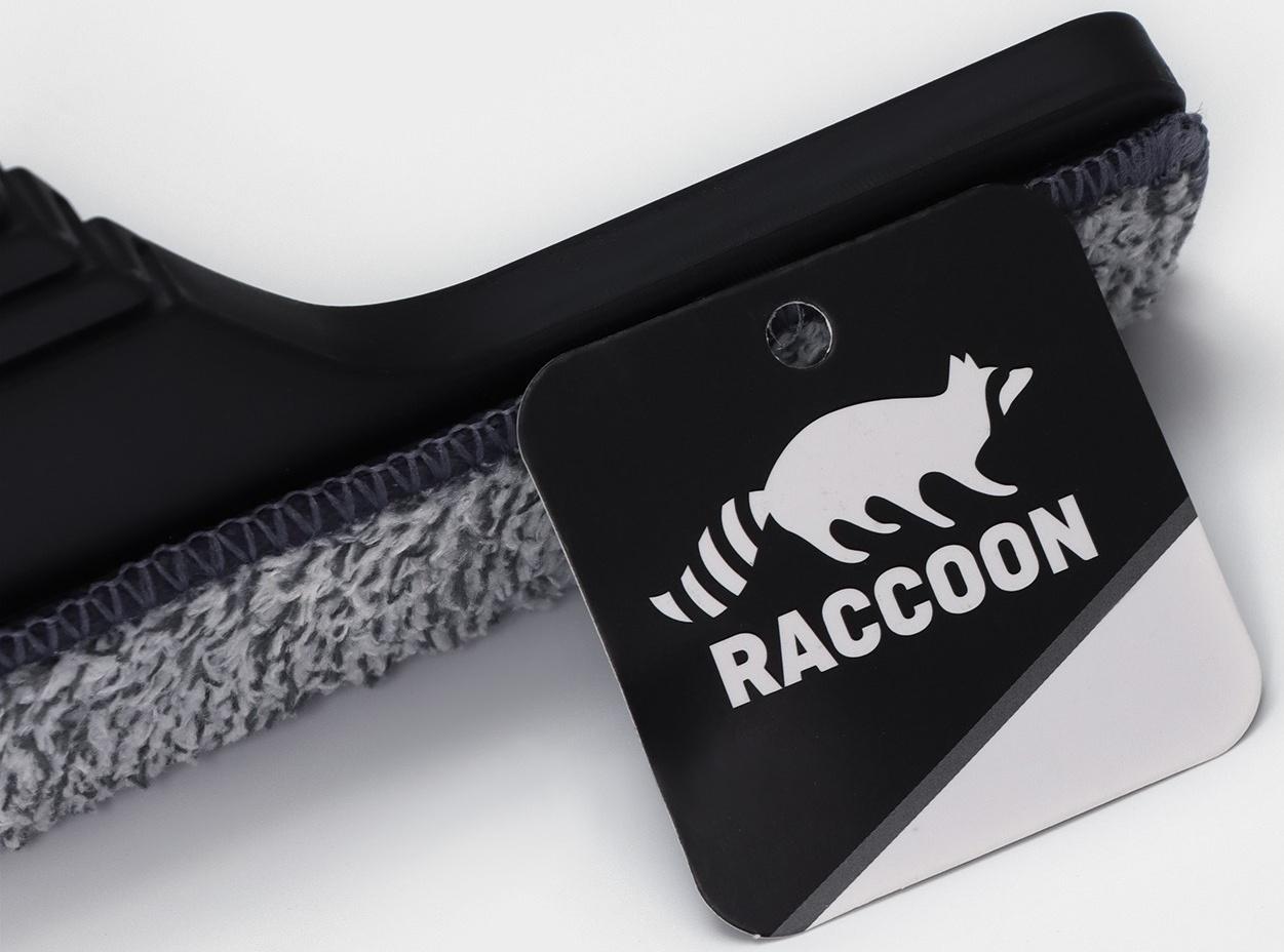 Окномойка с насадкой из микрофибры Raccoon, гибкая, стальная телескопическая ручка, 28×2,5×80(117) см, цвет чёрный