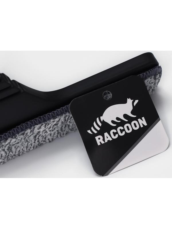 Окномойка с насадкой из микрофибры Raccoon, гибкая, стальная телескопическая ручка, 28×2,5×80(117) см, цвет чёрный