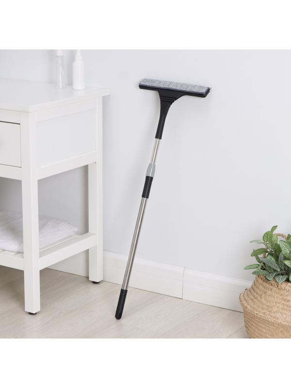 Окномойка с насадкой из микрофибры Raccoon, гибкая, стальная телескопическая ручка, 28×2,5×80(117) см, цвет чёрный