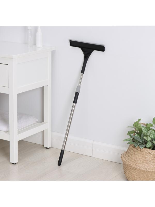 Окномойка с насадкой из микрофибры Raccoon, гибкая, стальная телескопическая ручка, 28×2,5×80(117) см, цвет чёрный