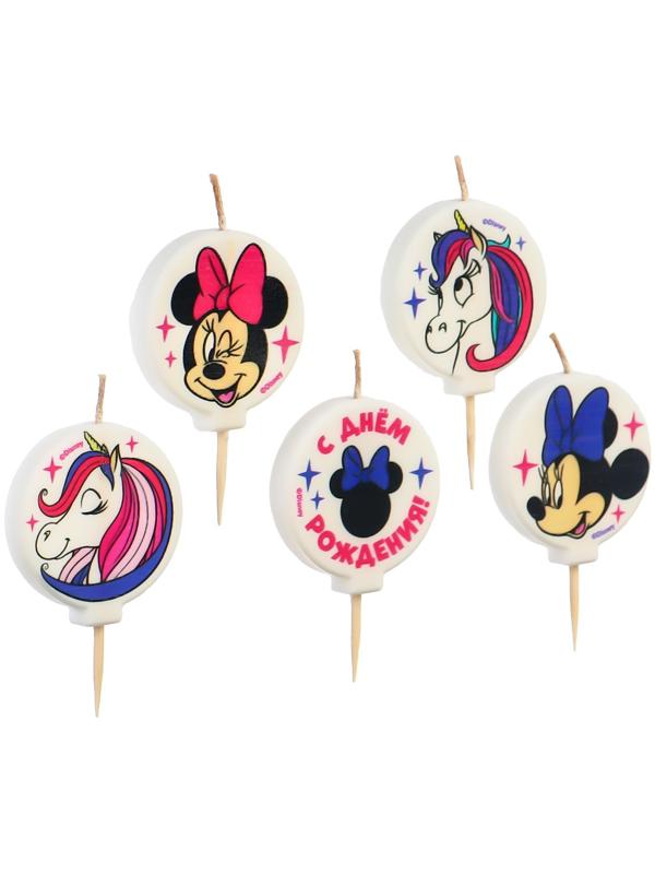 Свеча в торт набор, Минни Маус и Единорог, 5 шт