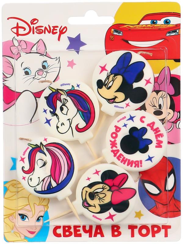 Свеча в торт набор, Минни Маус и Единорог, 5 шт