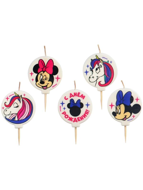 Свеча в торт набор, Минни Маус и Единорог, 5 шт