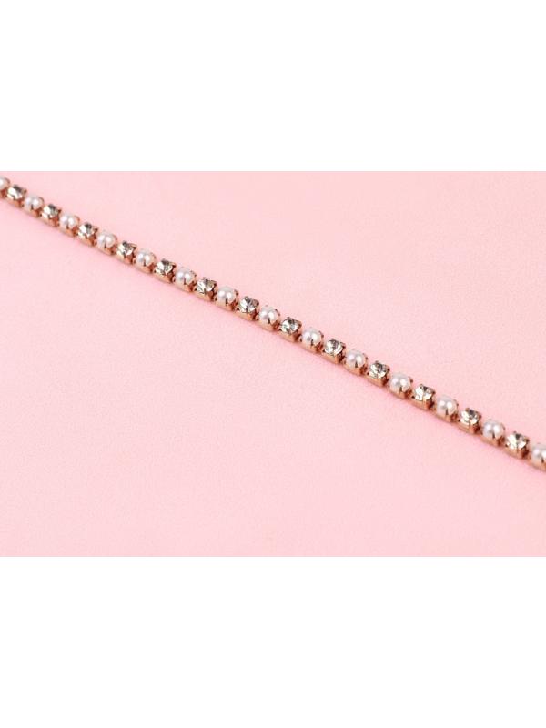 Цепь со стразами и жемчугом, металл, пластик, стекло, 2,5 мм, 9 ± 1 м, цвет розовое золото