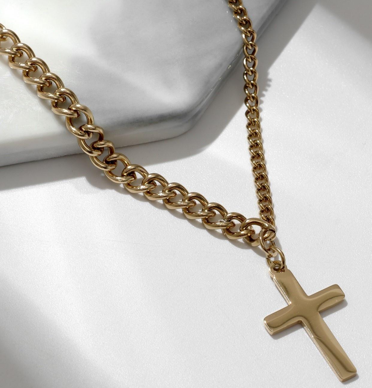 Кулон XUPING крестик, цвет белый в золоте, 40 см