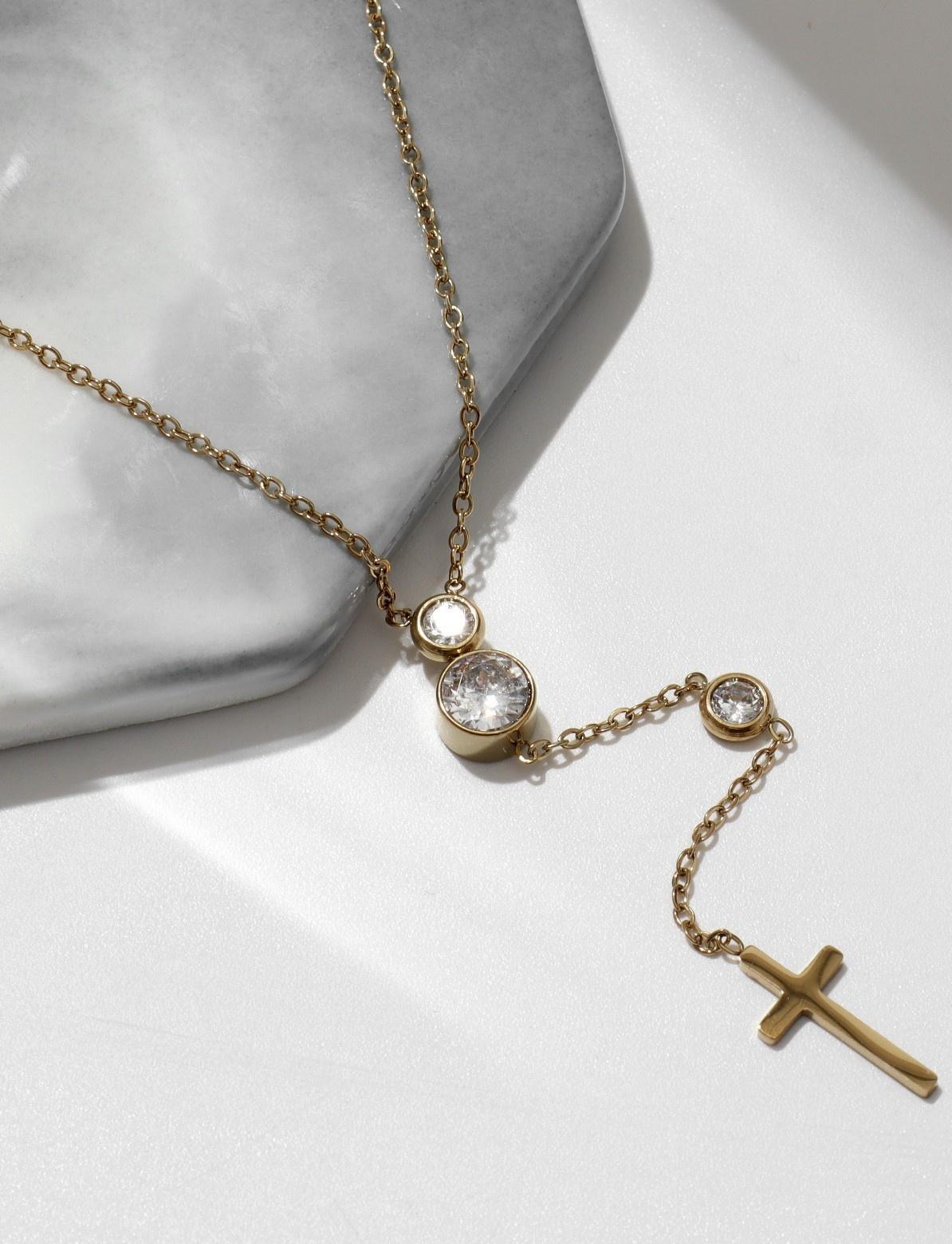 Кулон XUPING крестик мини, цвет белый в золоте, 40 см