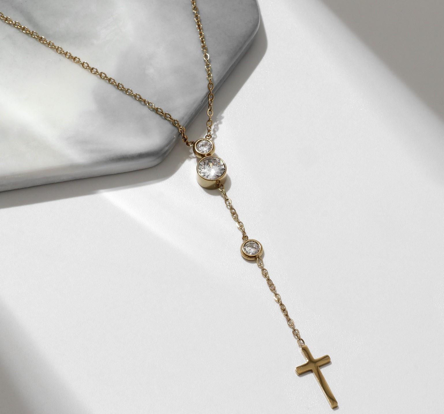 Кулон XUPING крестик мини, цвет белый в золоте, 40 см