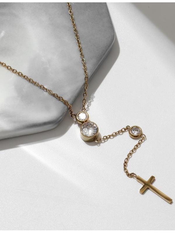 Кулон XUPING крестик мини, цвет белый в золоте, 40 см