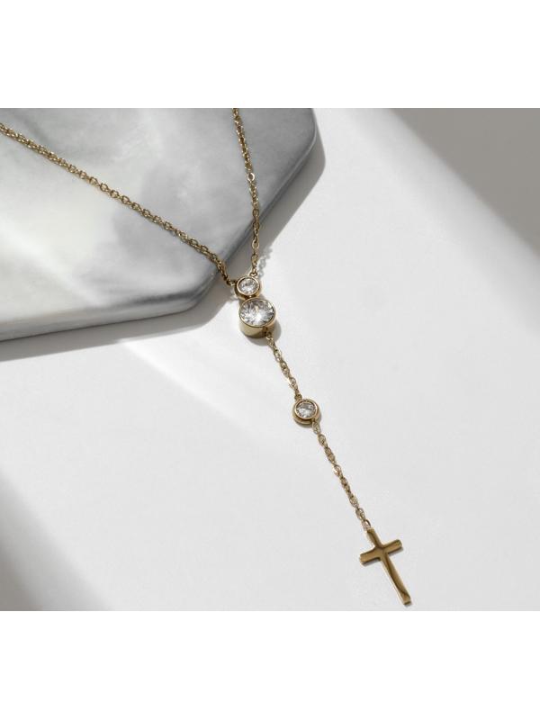 Кулон XUPING крестик мини, цвет белый в золоте, 40 см