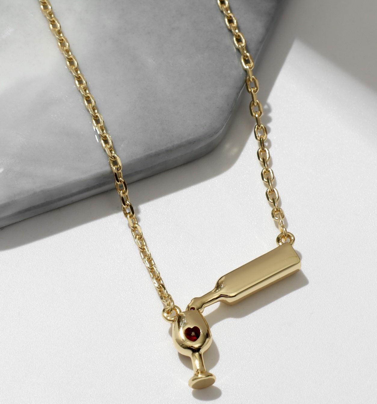 Кулон XUPING вино с бокалом, цвет золото, 40 см