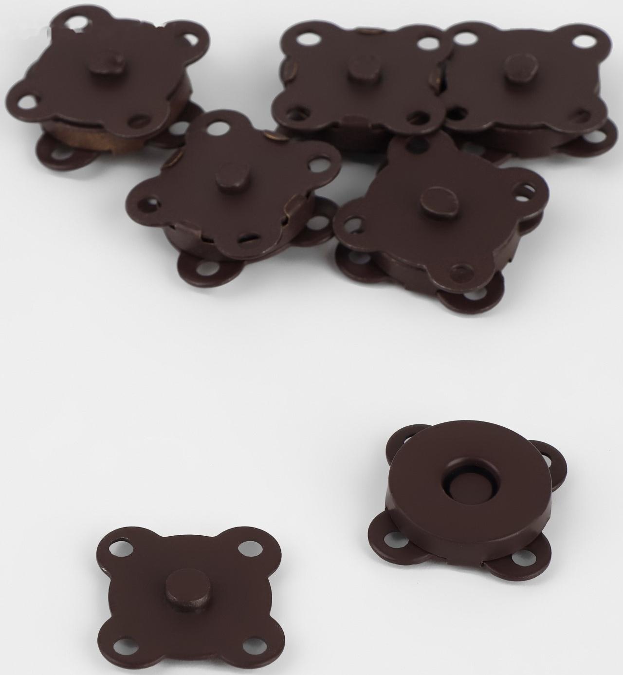 Кнопки магнитные пришивные, d = 14 мм, 6 шт, цвет коричневый матовый