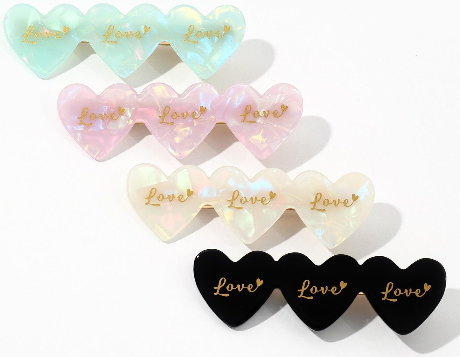 Заколка для волос  акриловая  Love, микс, 5.5 х 1.5 см