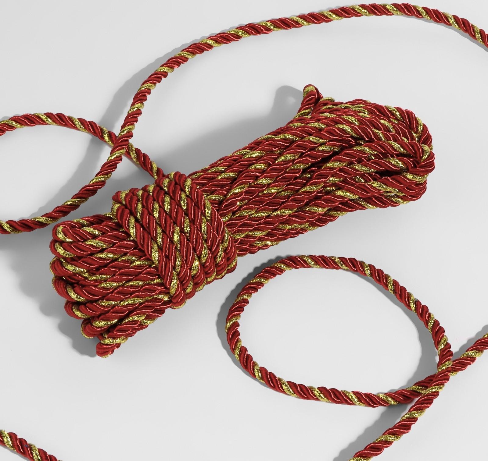 Шнур витой, d = 5 мм, 9 ± 1 м, цвет бордовый