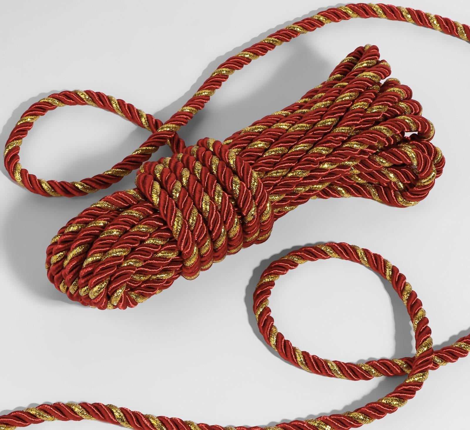 Шнур витой, d = 8 мм, 9 ± 1 м, цвет бордовый