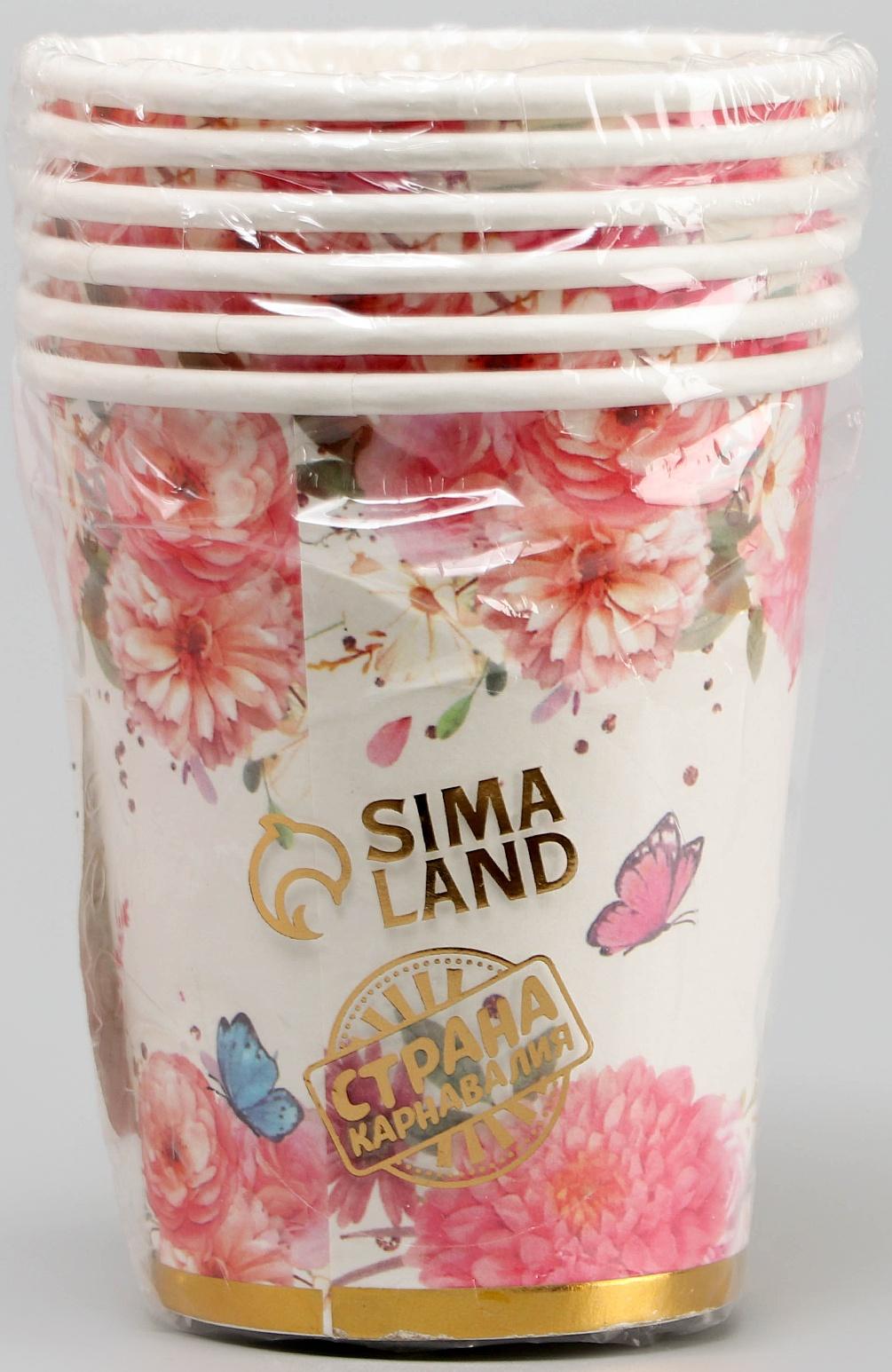 Стаканы бумажные «С днём рождения», 6 шт., цвет розовый