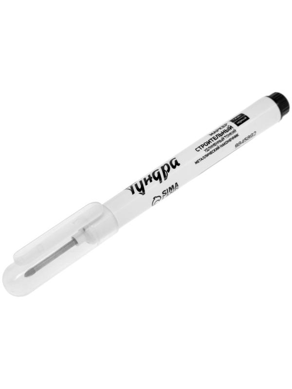 Маркер строительный ТУНДРА, удлиненный тонкий металлический наконечник, черный, 1.4 мм