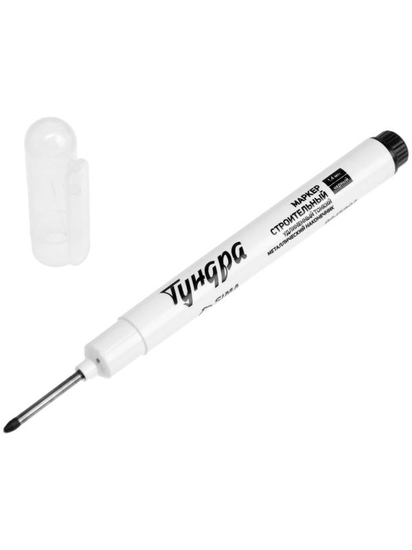 Маркер строительный ТУНДРА, удлиненный тонкий металлический наконечник, черный, 1.4 мм