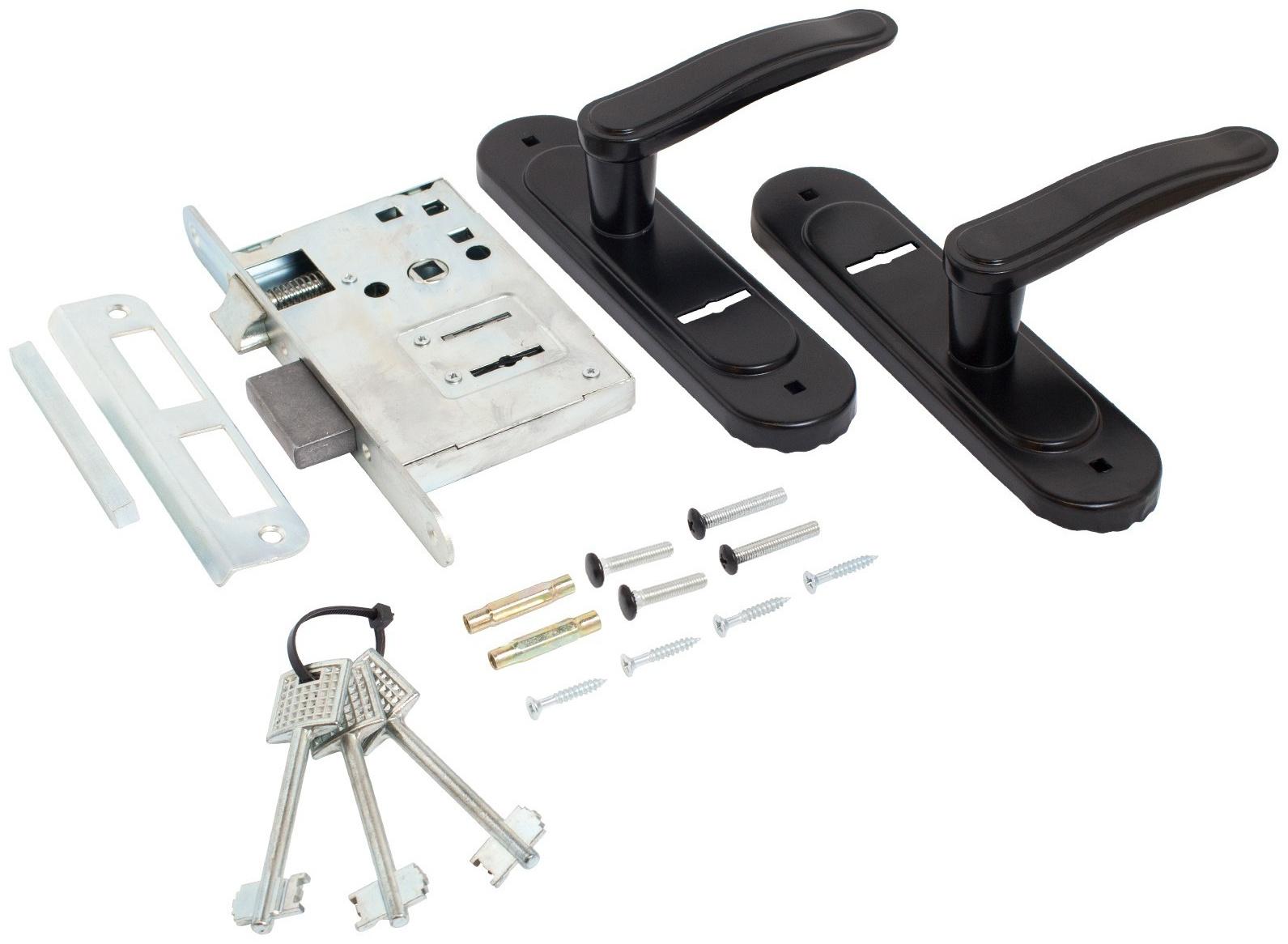 Замок врезной Птимаш ЗВ9-4.03, с ручками, цвет черный