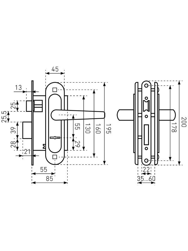 Замок врезной Птимаш ЗВ9-4.03, с ручками, цвет черный