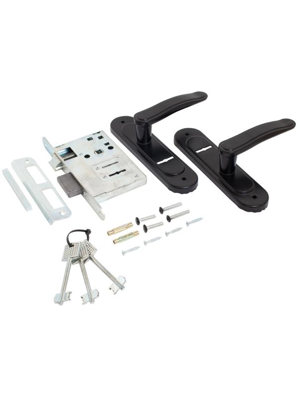 Замок врезной Птимаш ЗВ9-4.03, с ручками, цвет черный