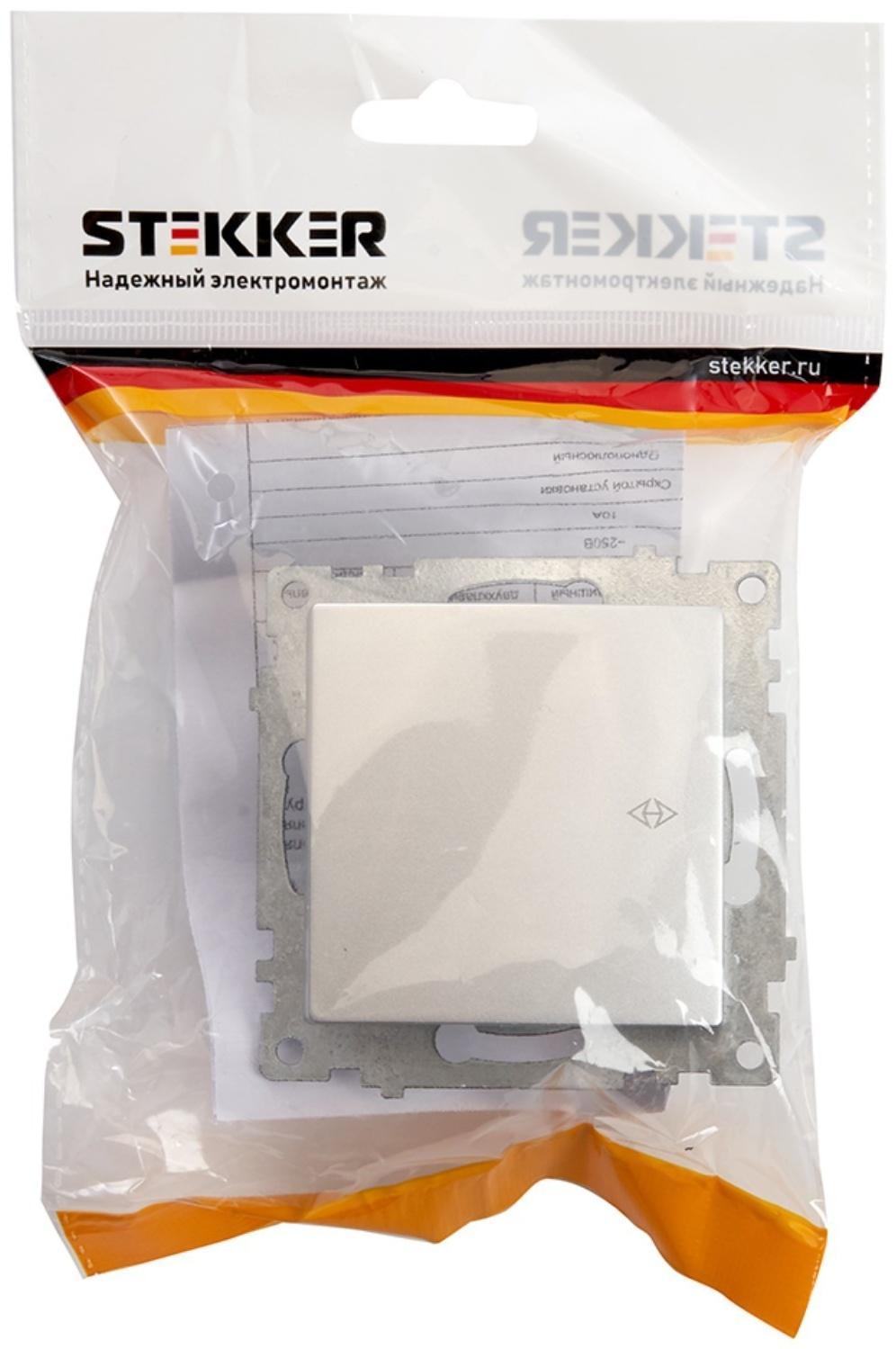 Переключатель 1-клавишный (механизм), 250В, 10А, STEKKER серия Катрин, серебро,GLS10-7105-03 1022442