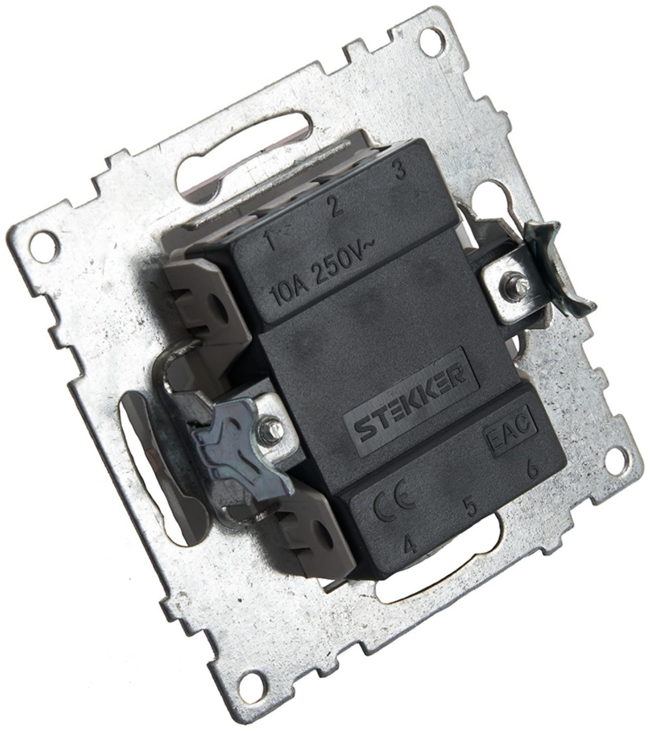 Переключатель 1-клавишный (механизм), 250В, 10А, STEKKER серия Катрин, серебро,GLS10-7105-03 1022442