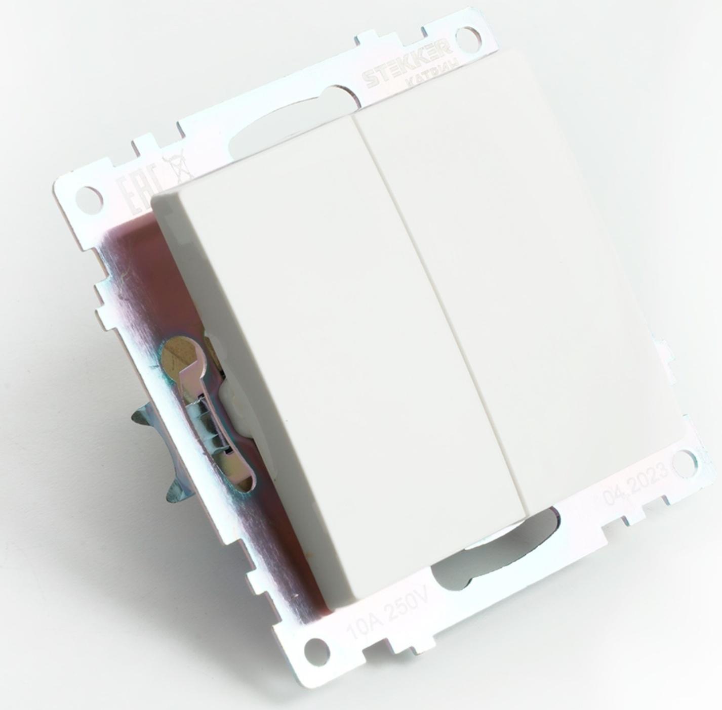 Переключатель 2-клавишный (механизм), 250В, 10А, STEKKER серия Катрин,GLS10-7107-01 , белый