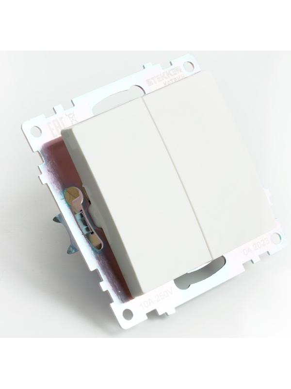 Переключатель 2-клавишный (механизм), 250В, 10А, STEKKER серия Катрин,GLS10-7107-01 , белый