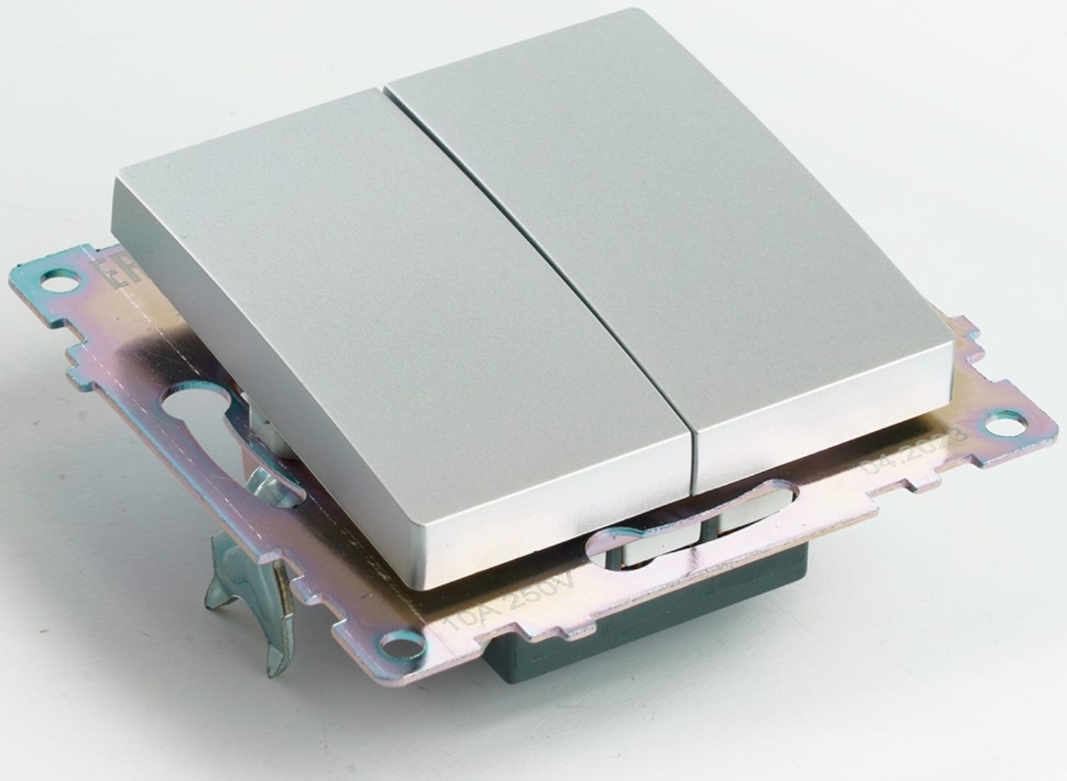 Переключатель 2-клавишный (механизм), 250В, 10А, STEKKER серия Катрин, серебро,GLS10-7107-03 1022443