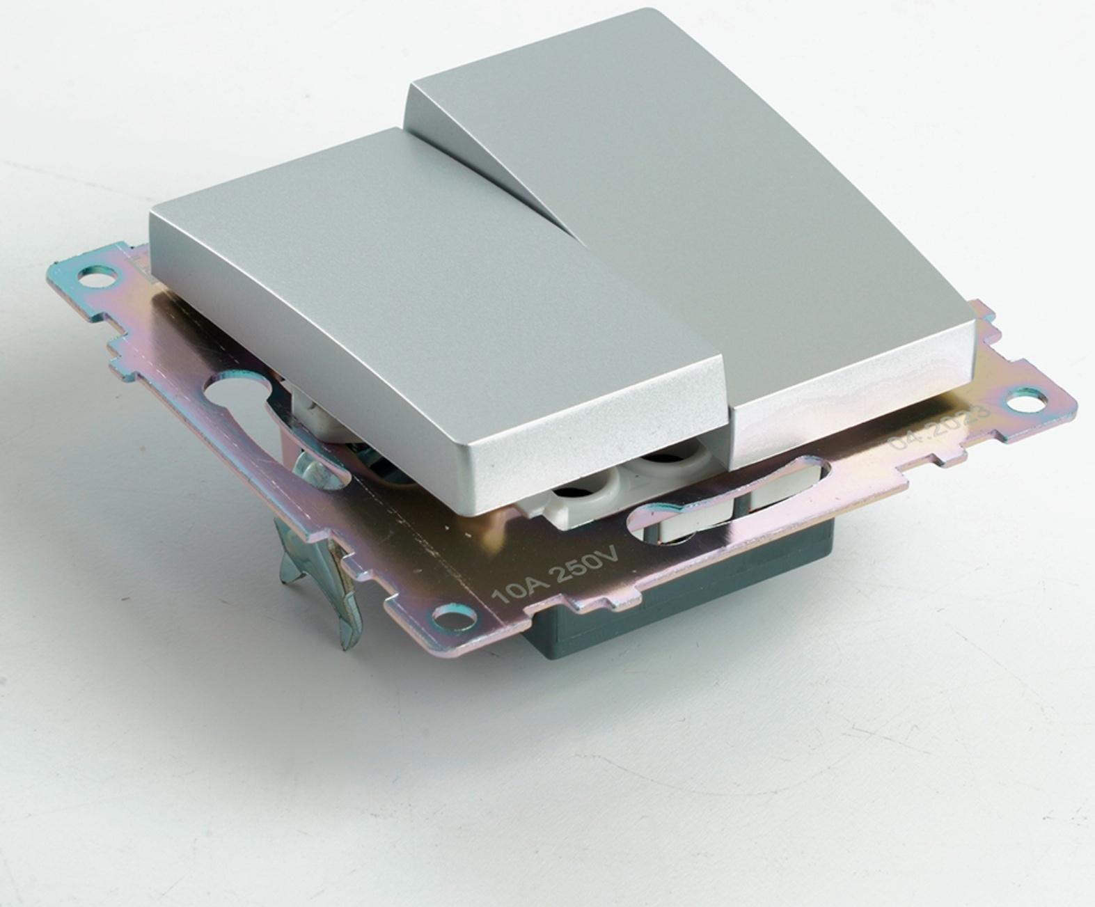 Переключатель 2-клавишный (механизм), 250В, 10А, STEKKER серия Катрин, серебро,GLS10-7107-03 1022443