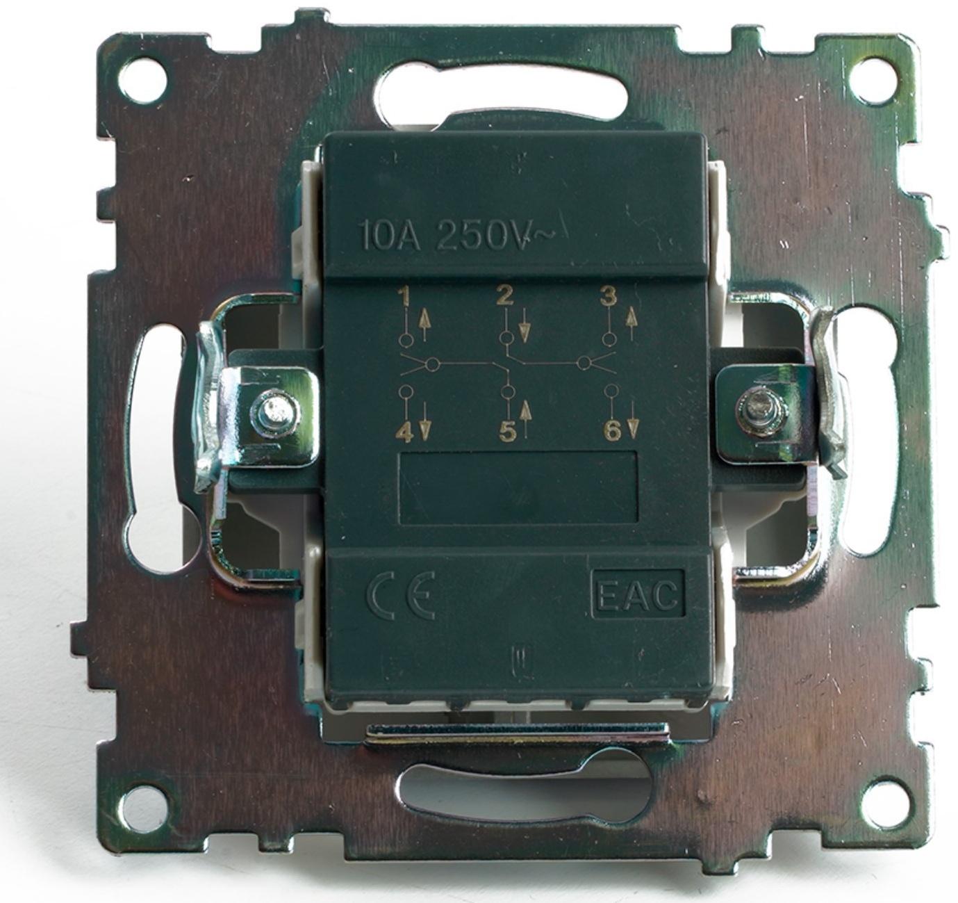 Переключатель 2-клавишный (механизм), 250В, 10А, STEKKER серия Катрин, серебро,GLS10-7107-03 1022443