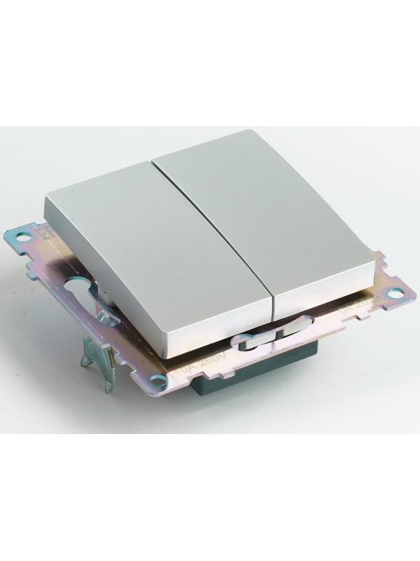 Переключатель 2-клавишный (механизм), 250В, 10А, STEKKER серия Катрин, серебро,GLS10-7107-03 1022443