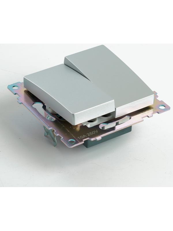 Переключатель 2-клавишный (механизм), 250В, 10А, STEKKER серия Катрин, серебро,GLS10-7107-03 1022443