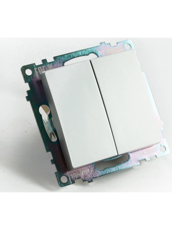 Переключатель 2-клавишный (механизм), 250В, 10А, STEKKER серия Катрин, серебро,GLS10-7107-03 1022443